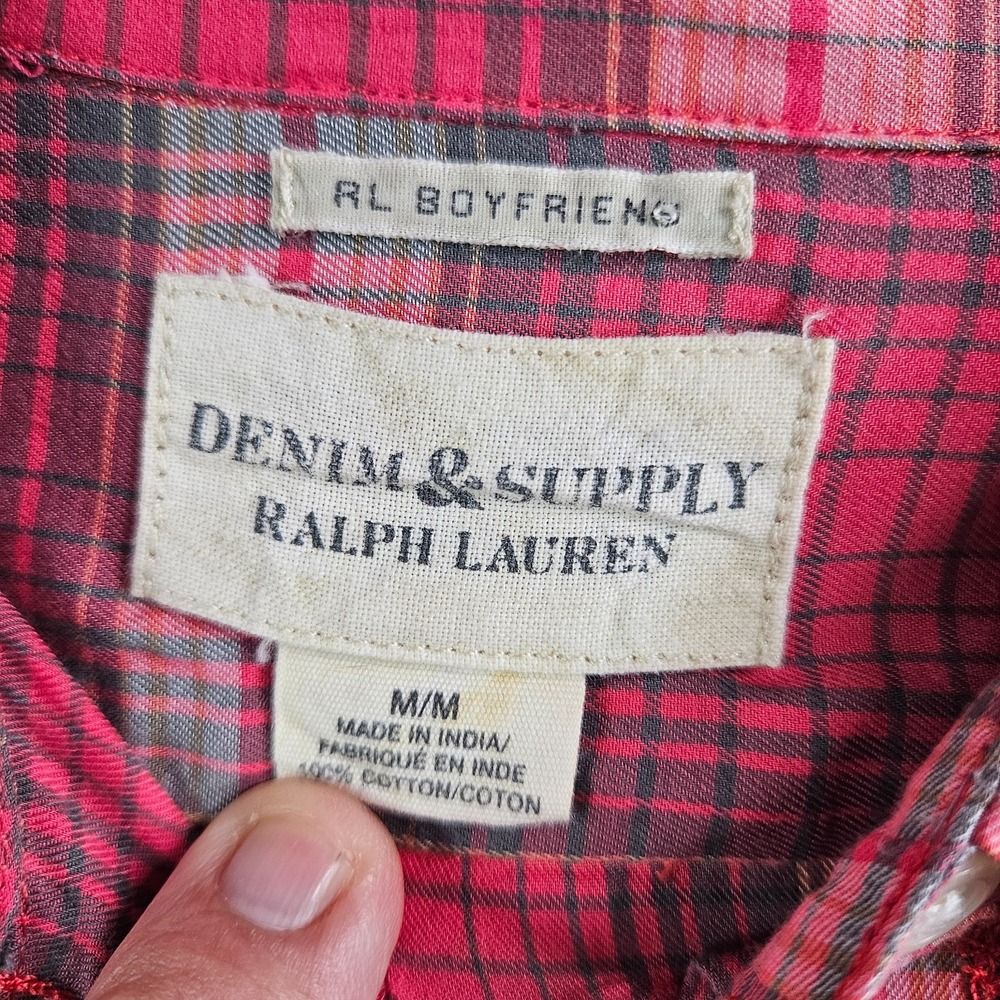 Denim & Supply Ralph Lauren Boyfriend‎ Shirt Women Medium Long Sleeve Red Plaid - Picture 4 of 10